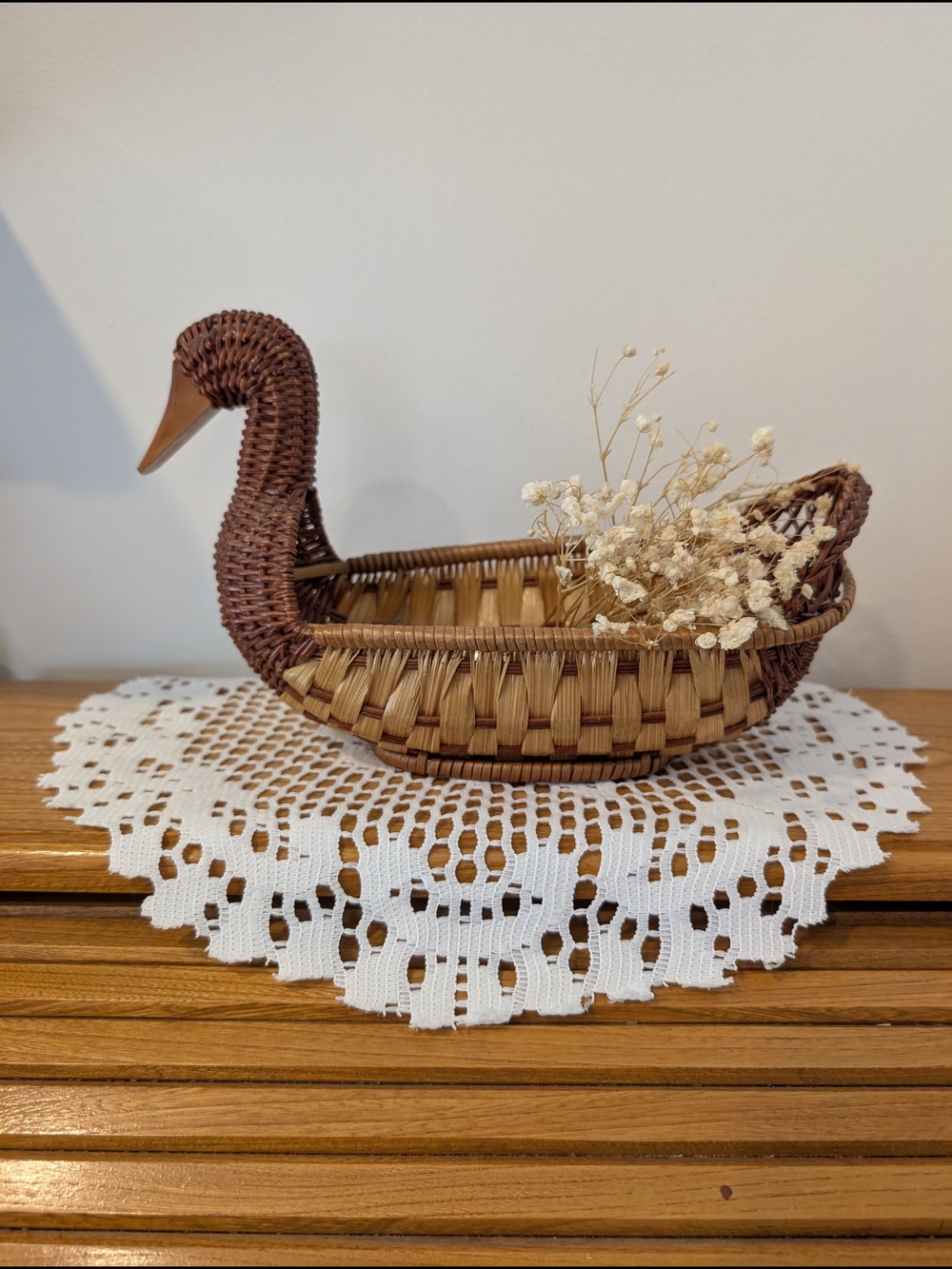 VTG Wicker Duck Goose Basket Rattan Geese Decor